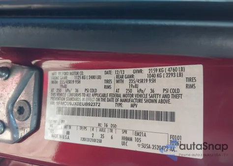 2014 Ford Escape Titanium from USA, damaged, VIN 1FMCU9JX0EUB92372